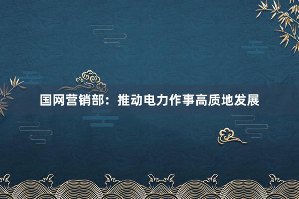 国网营销部：推动电力作事高质地发展